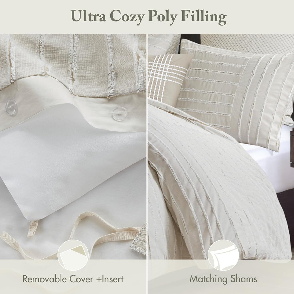 MADISON PARK SIGNATURE Queen Comforter Set Clipped Jacquard Stripes with Butt...