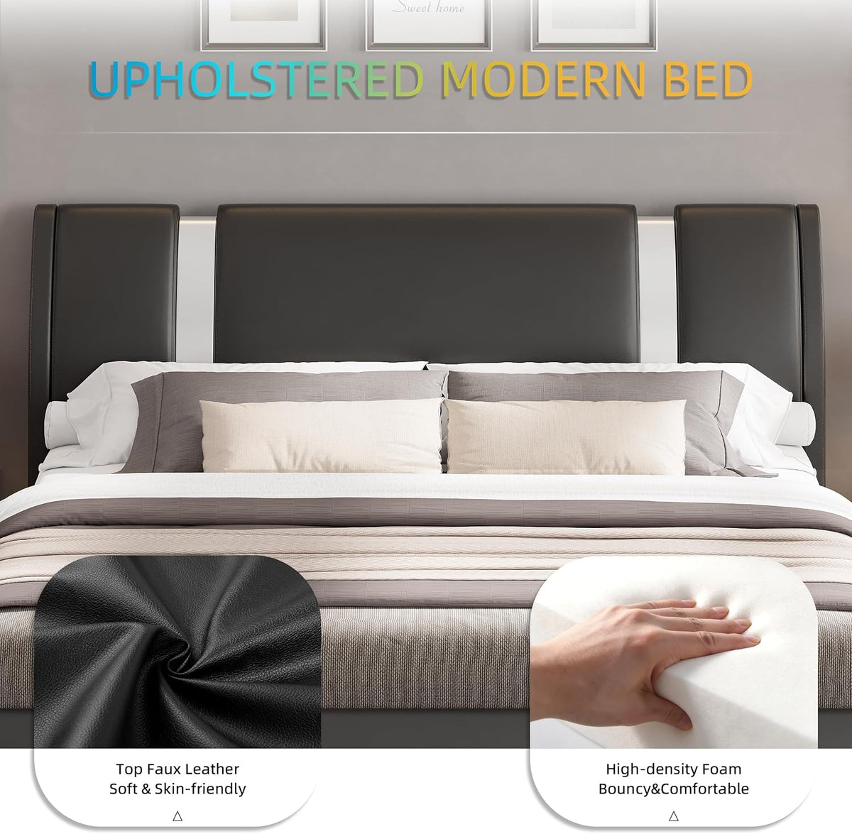 keyluv modern queen size bed frame with mirror, package contents