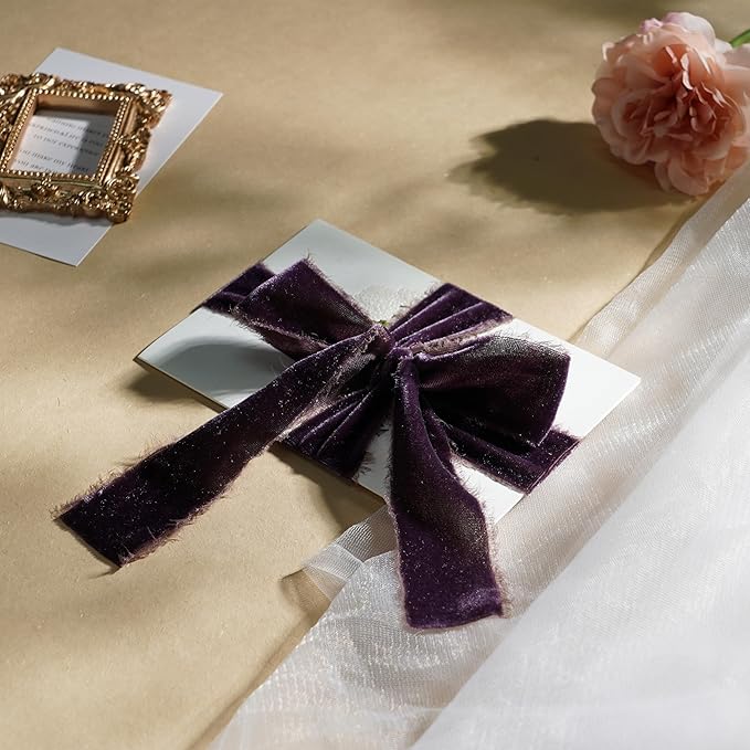 Plum Velvet Ribbon 1.5 Inch Frayed Silk Velvet Rustic Mauve Purple Christmas - Image 6