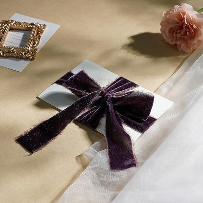 Plum Velvet Ribbon 1.5 Inch Frayed Silk Velvet Rustic Mauve Purple Christmas - Image 6