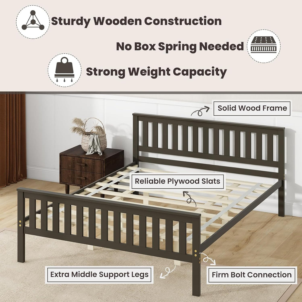 GIANTEX Queen Size Wood Platform Bed Frame, Mid Century Queen Bed Frame with ...