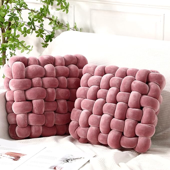 Wenqik 2 Pcs Knot Pillows Square Knotted Plush Throws Soft Accent Pillows by Wenqik