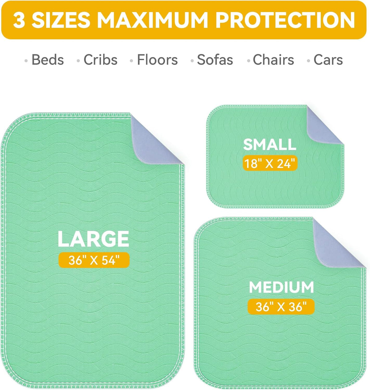 washable incontinence bed pads waterproof for adults, 36"x54"-4, front angle view