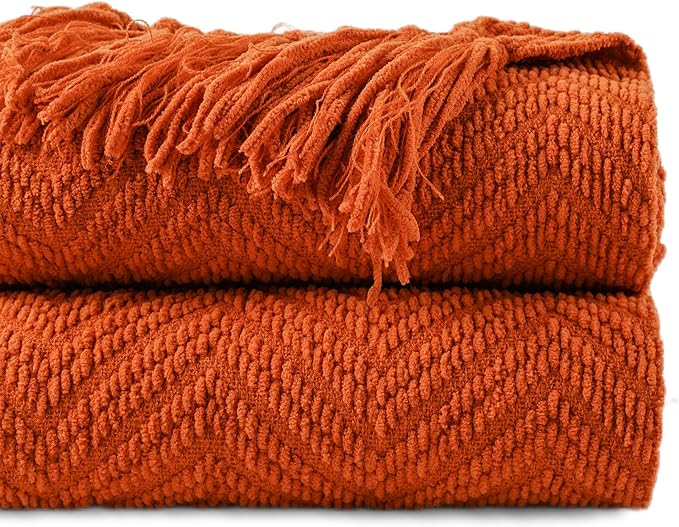 BATTILO HOME Burnt Orange Throw Blanket by BATTILOHOME