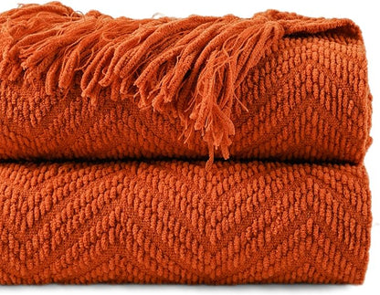 BATTILO HOME Burnt Orange Throw Blanket by BATTILOHOME