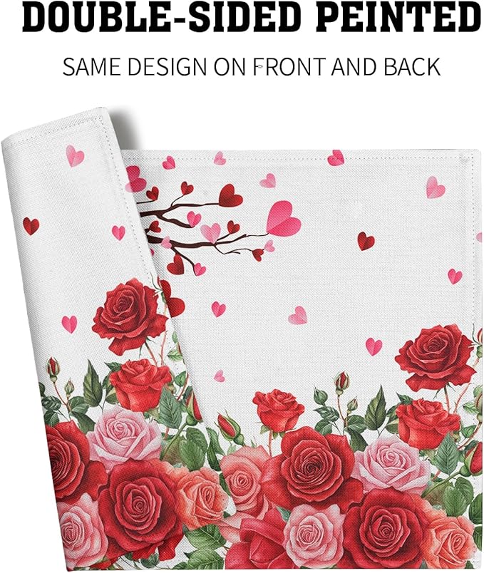 Giwawa Valentine's Day Placemats, Romantic Love Hearts Tree Branches Rose - Image 5