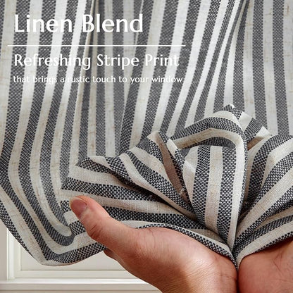 jinchan Striped Linen Kitchen Curtains 45 Inches Tier Curtains Farmhouse Modern - Image 6