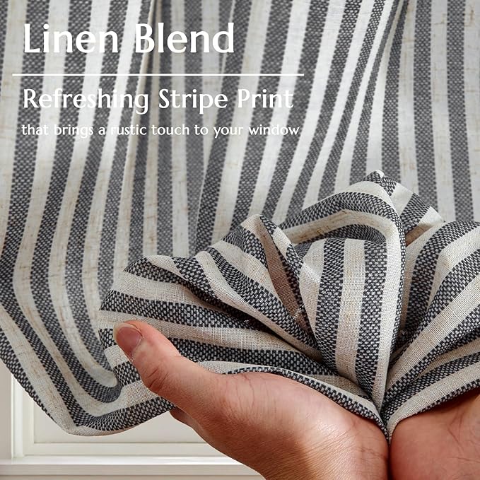jinchan Striped Linen Kitchen Curtains 24 Inches Tier Curtains Farmhouse Modern - Image 6