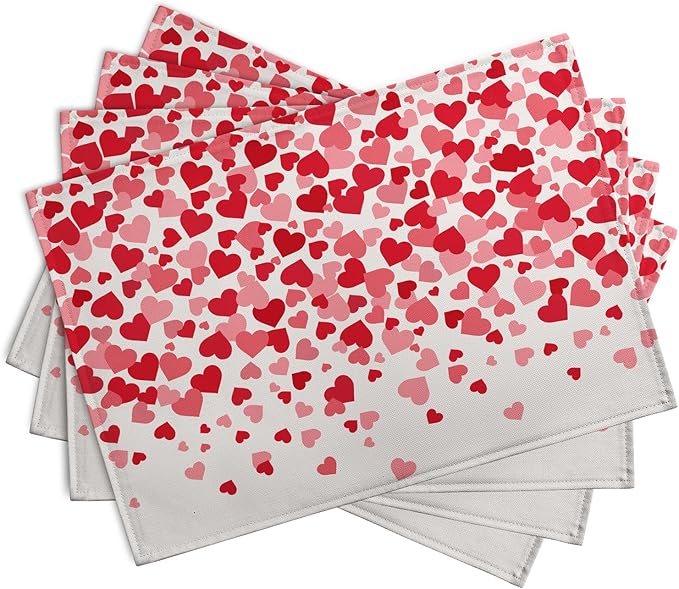 Valentine's Day Pink Love Heart Placemats Set of 4 Valentine Dining Place Mat - Image 7