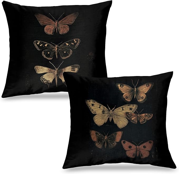 Vintage Victorian Gothic Butterfly Pillow Covers 18x18 Set of 2, Butterfly Room by Exqcom