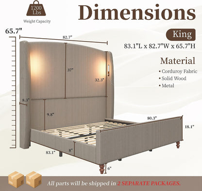 66" extra tall king upholstered wingback bed with, close-up detail