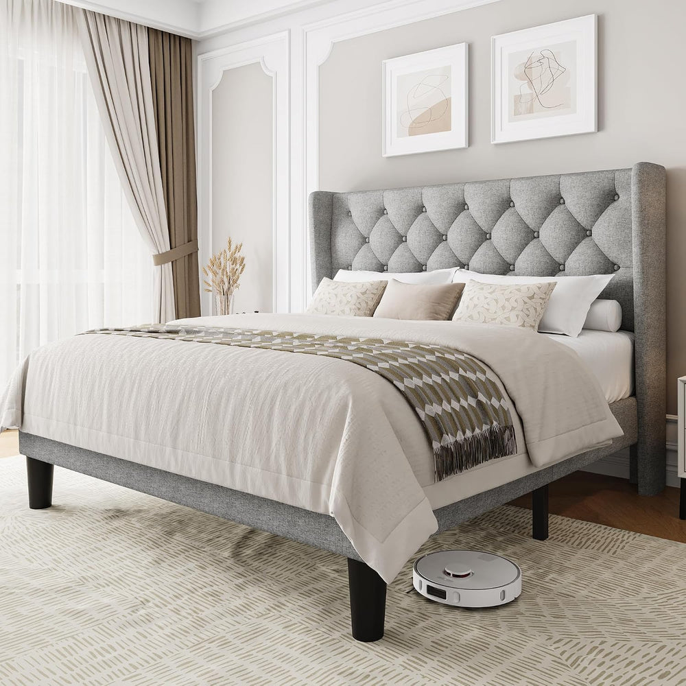 Einhomn Queen Size Platform Bed Frame with Fabric Upholstered Wingback Headbo...