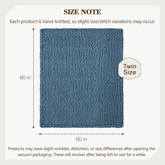 Carriediosa Chunky Knit Throw Blanket 60" X 80" Twin, 100% Hand Made Large - Image 3