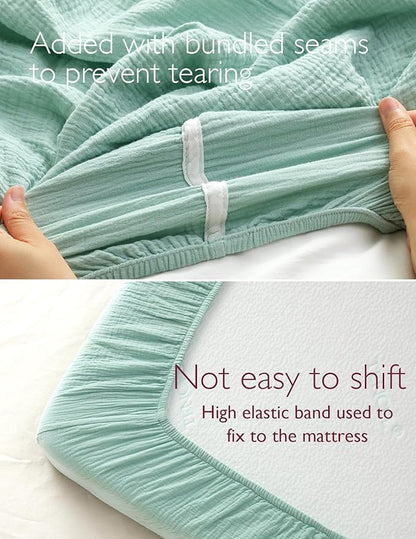 Momcozy Muslin Standard Fitted Crib Sheets, 2 Pack Soft Breathable Natural - Image 4
