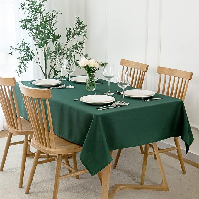 maxmill Faux Linen Textured Rectangle Tablecloth Water Resistant Wrinkle Free by maxmill