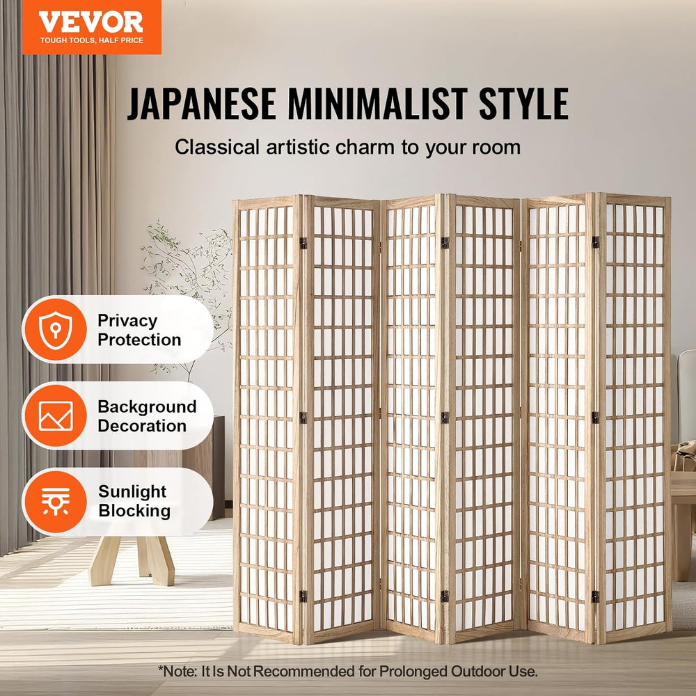 VEVOR Room Divider, 6 Panel Japanese Room Divider, Wood Folding Privacy Scree...