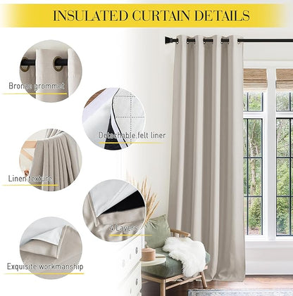 NICETOWN Dust Isolate Sound Barrier 100% Blackoutl Angora Faux Linen Curtains - Image 7