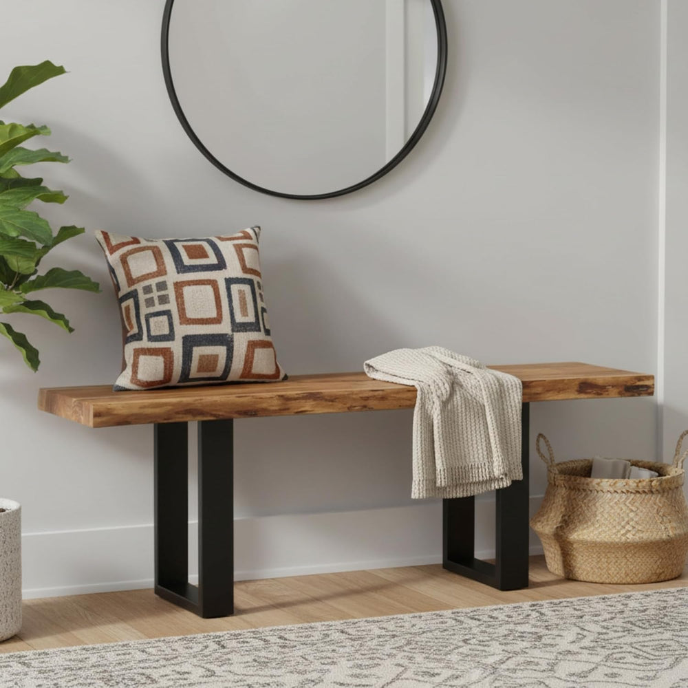 Alaterre Alpine Live Edge Solid Wood Rustic Entryway Bench, Natural, 48”