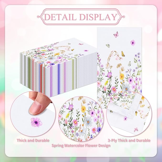 100 Pack Wildflower Butterfly Paper Napkins – 13 x 16 Inches Unfolded, 3-Ply - Image 3