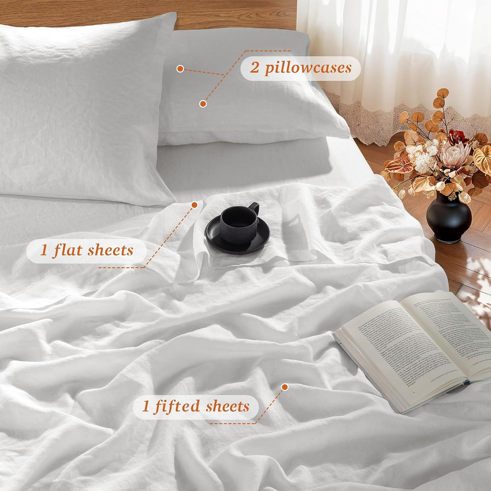 100% French Pure Linen Sheets King Size,Soft & Durable