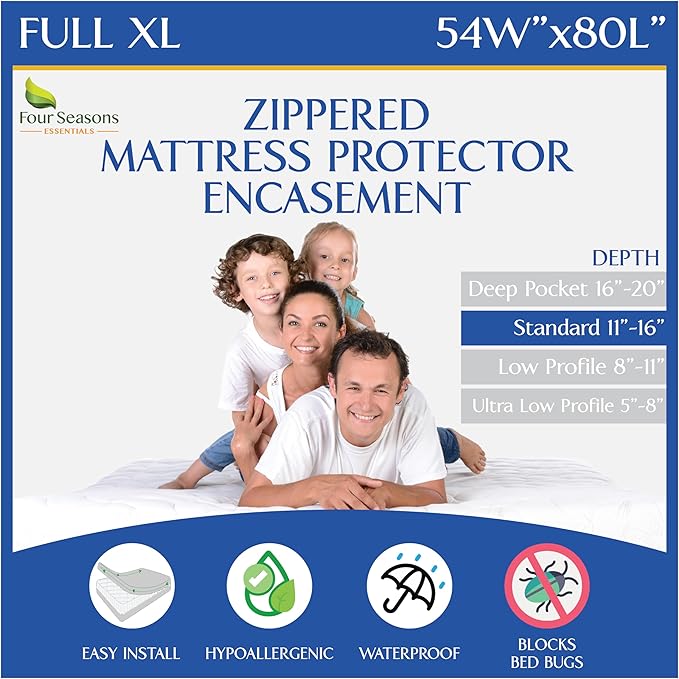 Full Extra Long Mattress Protector Zippered Waterproof Encasement by FourSeasonsEssentials