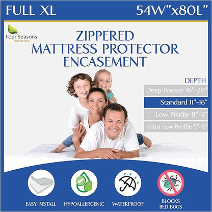 Full Extra Long Mattress Protector Zippered Waterproof Encasement by FourSeasonsEssentials