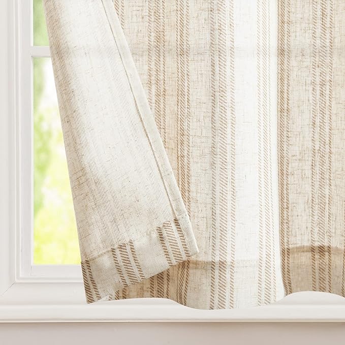 jinchan Linen Kitchen Curtains Striped Tier Curtains 36 Inch Farmhouse Small - Image 6