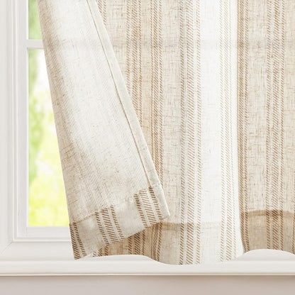 jinchan Linen Kitchen Curtains Striped Tier Curtains 36 Inch Farmhouse Small - Image 6