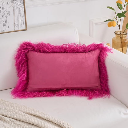Genuine Mongolian Lamb Fur Pillow Cover – 12"x20" Rectangular Cushion Case – - Image 4