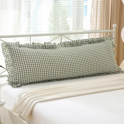 Sage Green White Plaid Gingham Body Pillow Cover by KMASANIJI