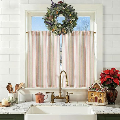 jinchan Striped Linen Kitchen Curtains 36 Inches Christmas Tier Curtains by JINCHAN