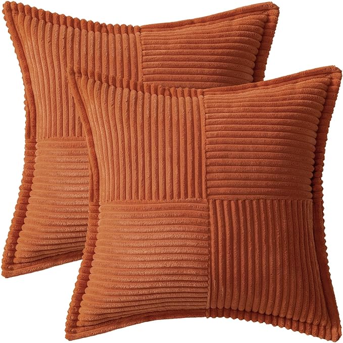 MIULEE Rust Fall Corduroy Decorative Euro Sham Pillow Covers 24x24 Inch - Image 6