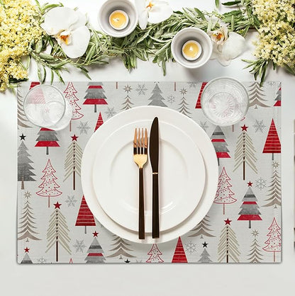Christmas Tree Placemats Set of 4 Geometric Colorful Xmas Place Mats 12x18 Inch - Image 3