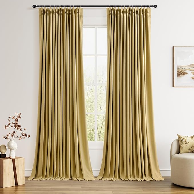 Joywell Pinch Pleated 100% Blackout Linen Curtains 120 Inch Long Insulated by Joywell