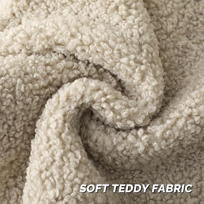 FUTEI Beige Throw Pillow Covers 22x22 Inch Set of 2, Furry Faux Fur Teddy - Image 2