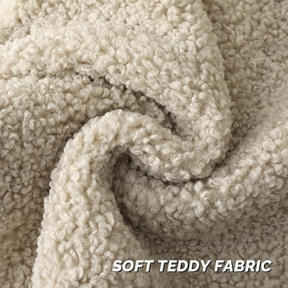 FUTEI Beige Throw Pillow Covers 26x26 Inch Set of 2, Furry Faux Fur Teddy - Image 2