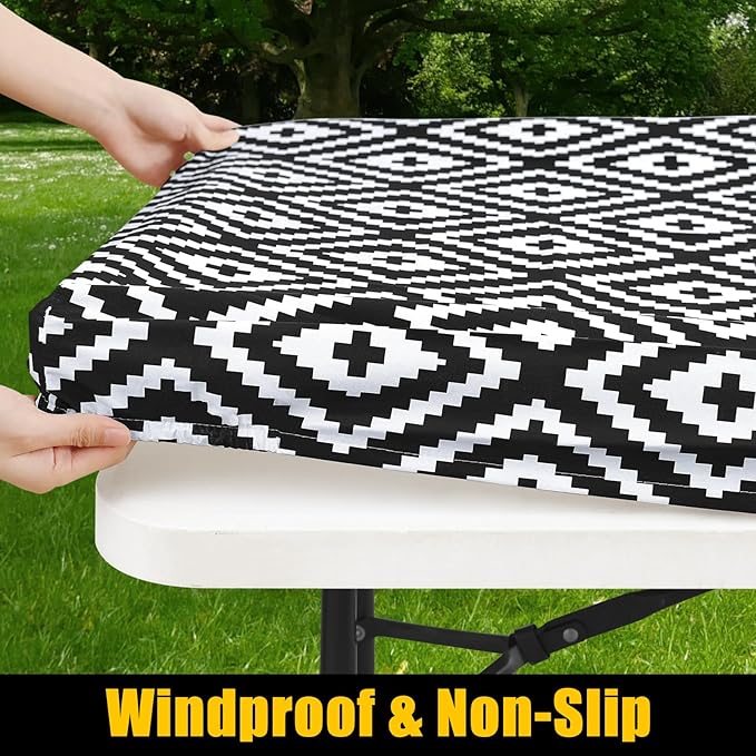 Smiry Rectangle Picnic Table Cloth, Waterproof Elastic Fitted Outdoor - Image 2