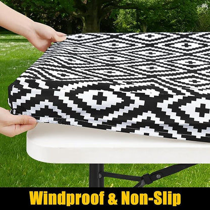 Smiry Rectangle Picnic Table Cloth, Waterproof Elastic Fitted Outdoor - Image 2