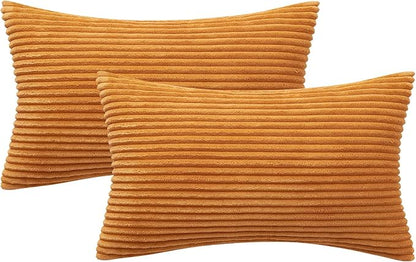 MIULEE Pack of 2 Burnt Orange Pillow Covers 12x20 Inch Soft Boho Striped - Image 6
