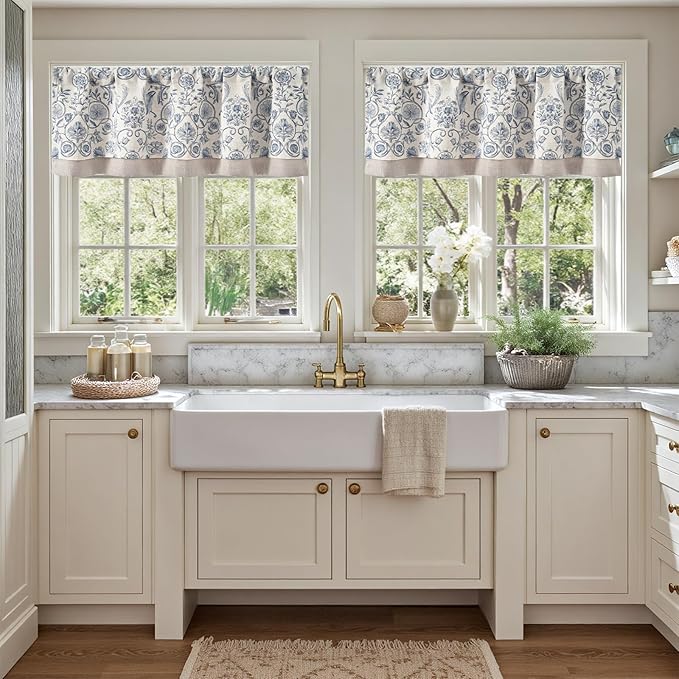 jinchan Linen Valance Kitchen Curtain Pack of 2 Double Layer 16 Inch - Image 3