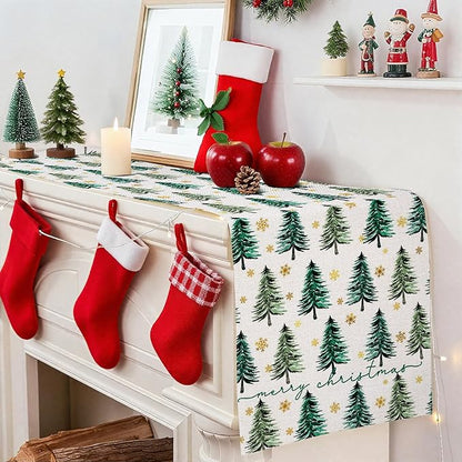 OTOSTAR Golden Snowflake Christmas Tree Merry Christmas Table Runner, Xmas - Image 4