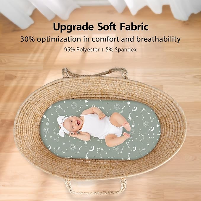 Baby Bassinet Sheets Girl Boy, Fitted Bassinet Sheet Set 3 Pack Bassinet - Image 4