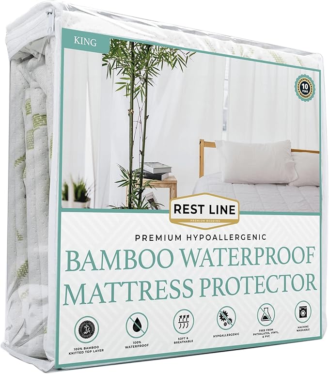 King Size 78x80” Premium Bamboo Waterproof Mattress Protector, 100% Viscose by RestLine