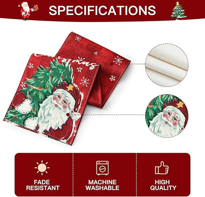 OTOSTAR Christmas Tree and Santa Claus Merry Christmas Table Runner, Xmas - Image 6