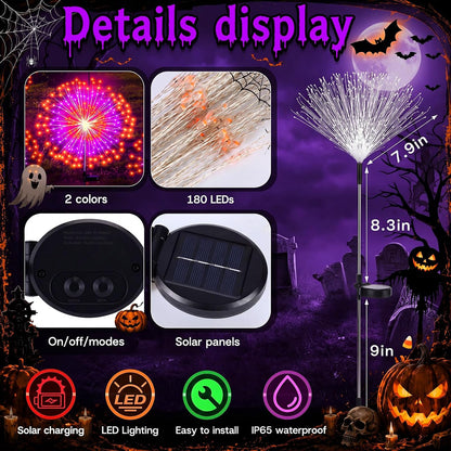 Tujoe 8 Pcs Halloween Solar Firework Stake Lights 180 LED 8 Modes