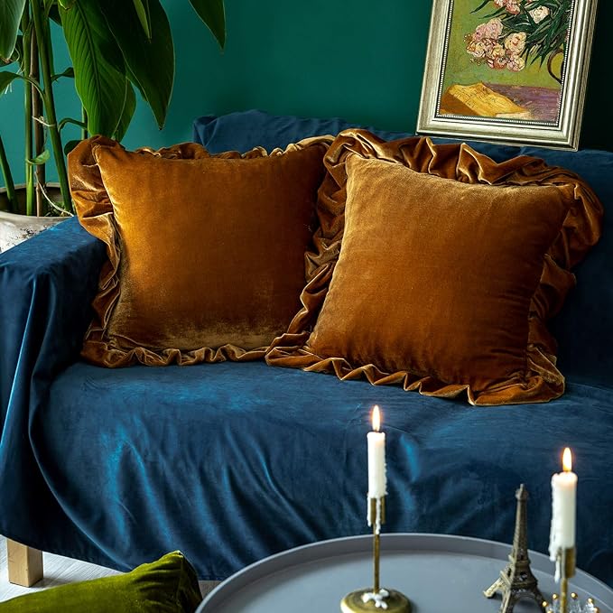 Velvet Throw Pillow Cover Soft Decorative Luxurious Solid Square Cushion Case by GLORYSEASON