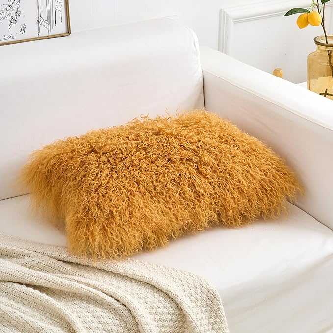 Genuine Mongolian Lamb Fur Pillow Cover – 12"x20" Rectangular Cushion Case – - Image 5