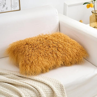 Genuine Mongolian Lamb Fur Pillow Cover – 12"x20" Rectangular Cushion Case – - Image 5