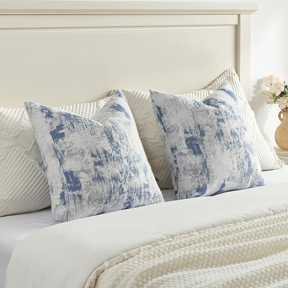 FUTEI Blue White Decorative Throw Pillow Covers 22x22 Inch Set of 2, Soft Faux - Image 6