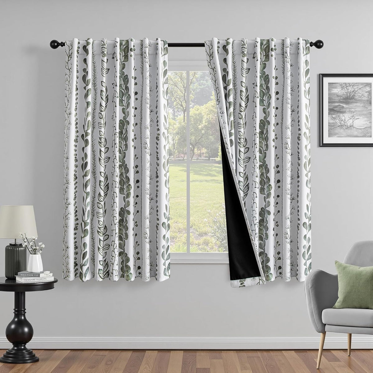 meetsky sage green blackout curtains 63 inches long, main product view